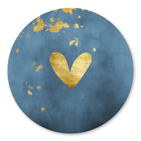 Blauwe waterverf met gouden hartje en spetters